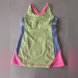 Ivivva Tank Top Neon Colour Block Racer Back Girls Workout Activewear Size 10